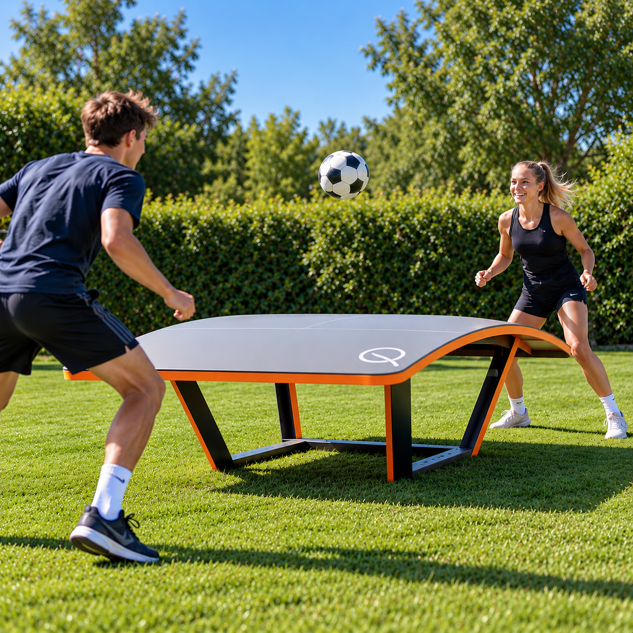 Man står vid en fotbollsbiljardplan på Bälingebadet i Uppsala – unik aktivitet som kombinerar fotboll och biljard