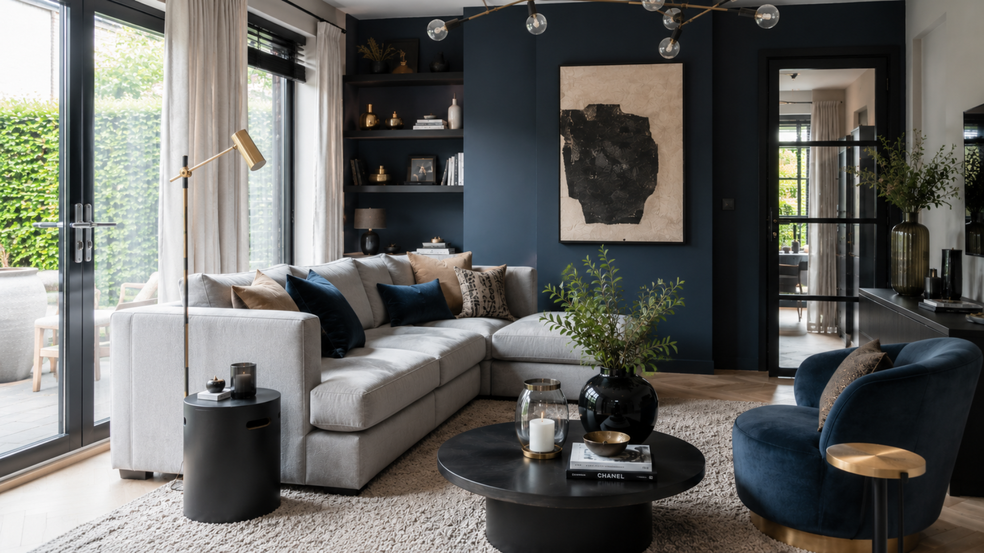 grijs en donkerblauw interieur