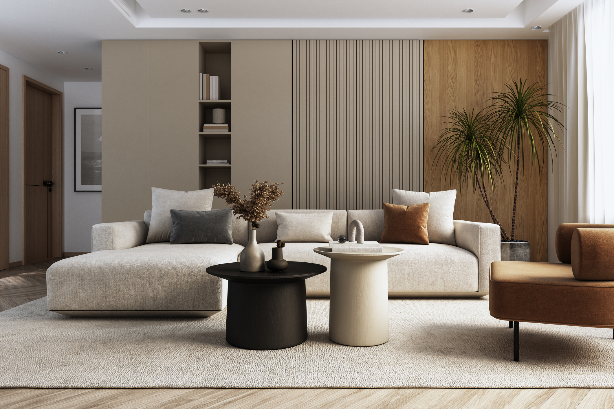 taupe interieur met warme kleuren