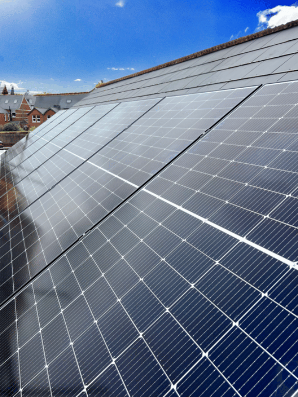 A picture of a set of solar panels on a roof