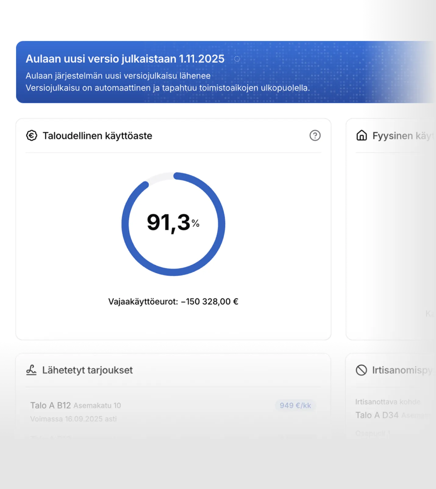 Aulaan käyttöliittymän näkymä