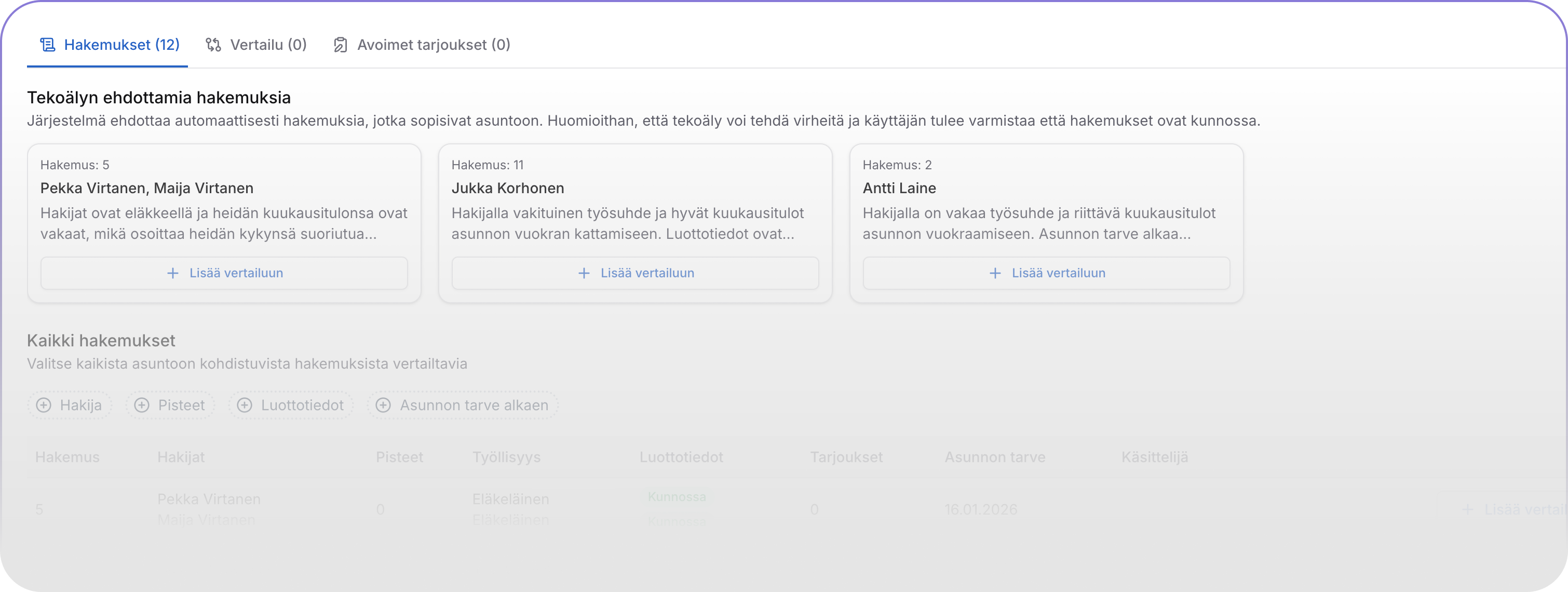Aulaan käyttöliittymän näkymä