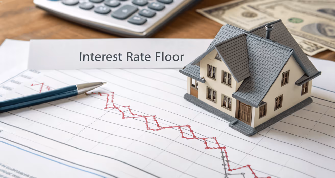 An adjustable-rate mortgage chart is shown where the interest rate is prevented from falling below a set minimum due to the rate floor.
