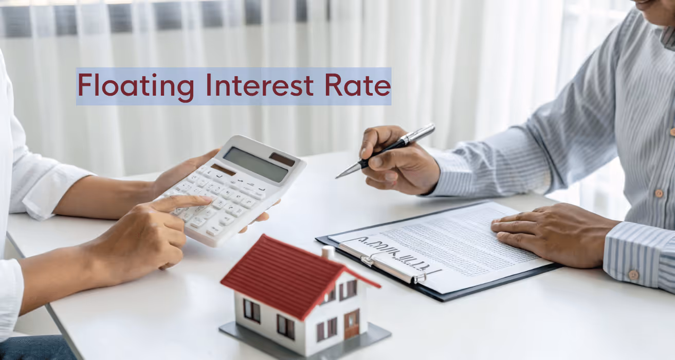 A mortgage file and variable rate chart are placed on a desk, with pros and cons of floating rates being evaluated for impact