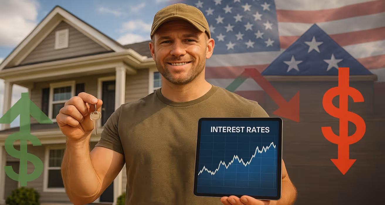 Veteran reviewing VA home loan interest rates, exploring smart strategies to build wealth amid shifting mortgage market trends.
