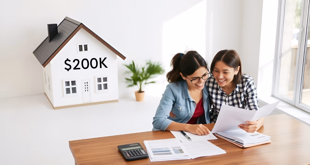 A $200K mortgage payment is shown with monthly costs, interest, and loan terms outlined in a clear and simplified breakdown.