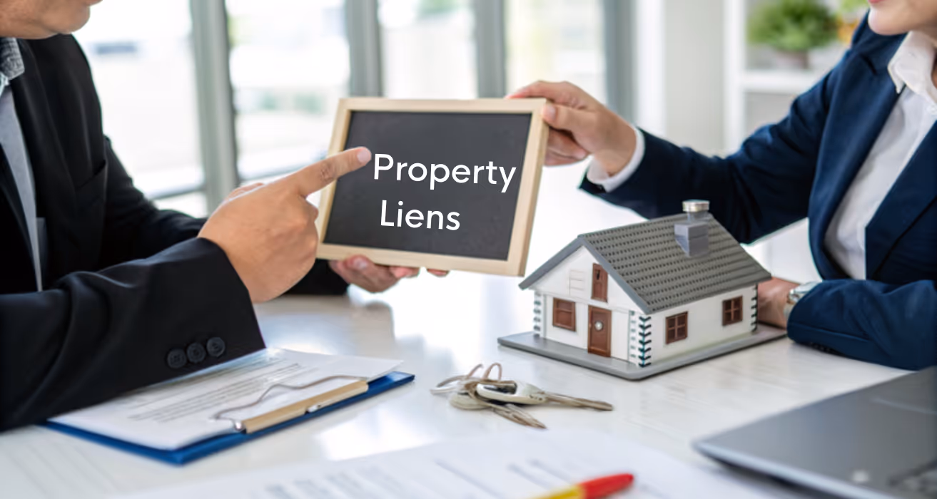 Homebuyer reviewing property records and title report to check for liens before purchasing a house, ensuring a clear title.