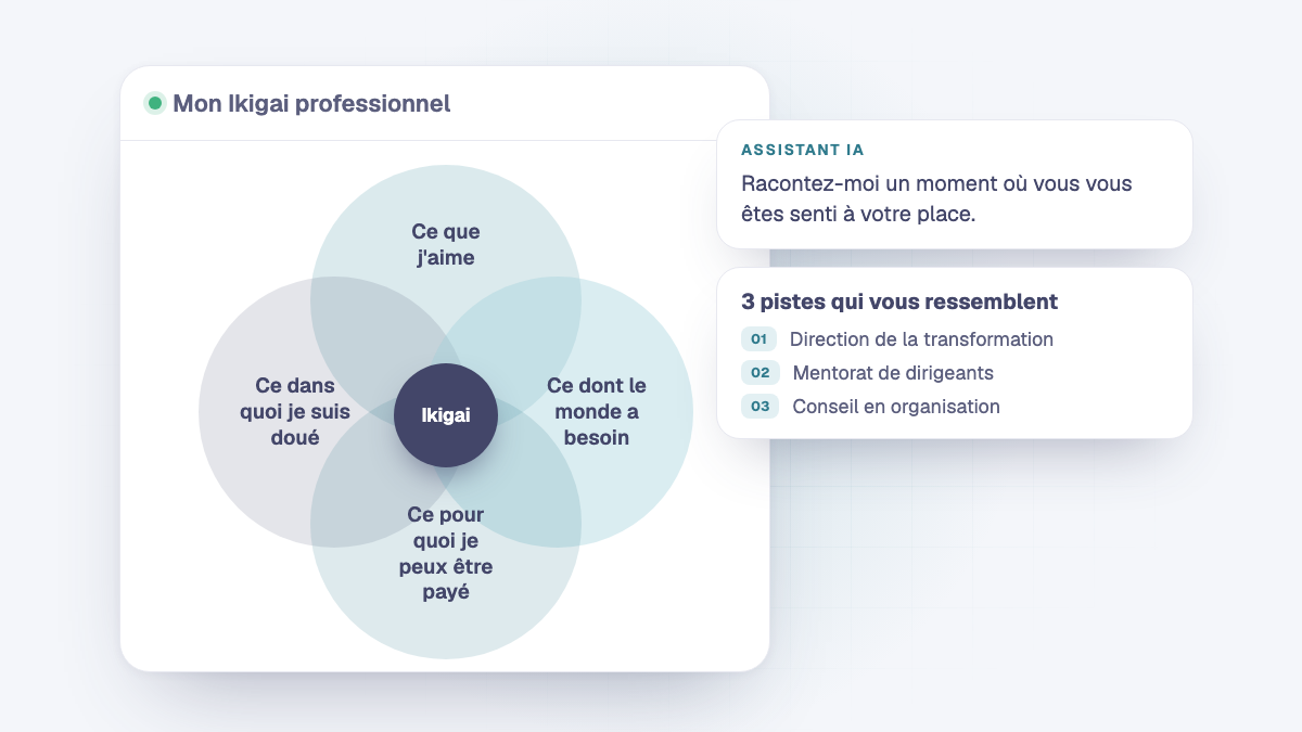 Schéma Ikigai professionnel construit avec un assistant IA