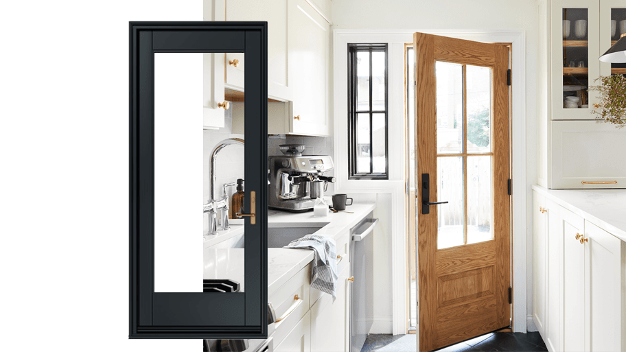 Modern residential entry door with sleek panel design and durable finish