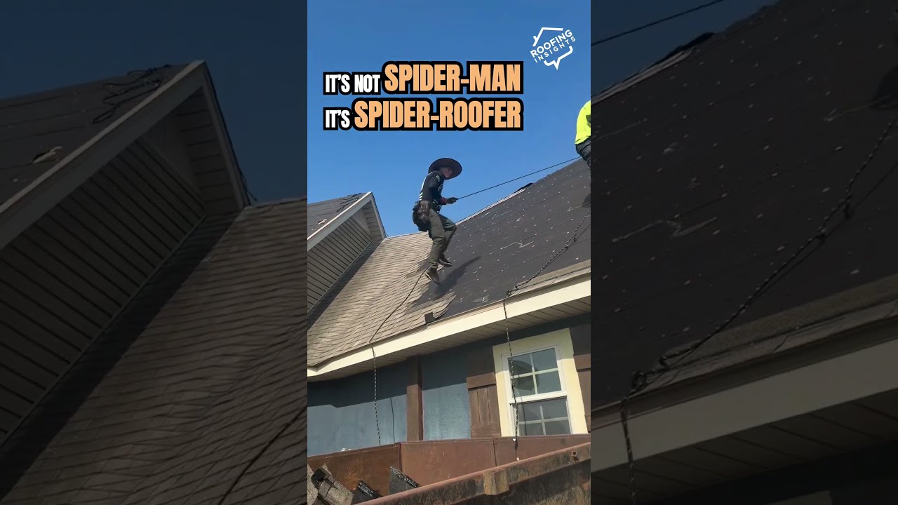 Spider-Man spotted on the roof! 🕷️🏠 #roofing #construction #shorts