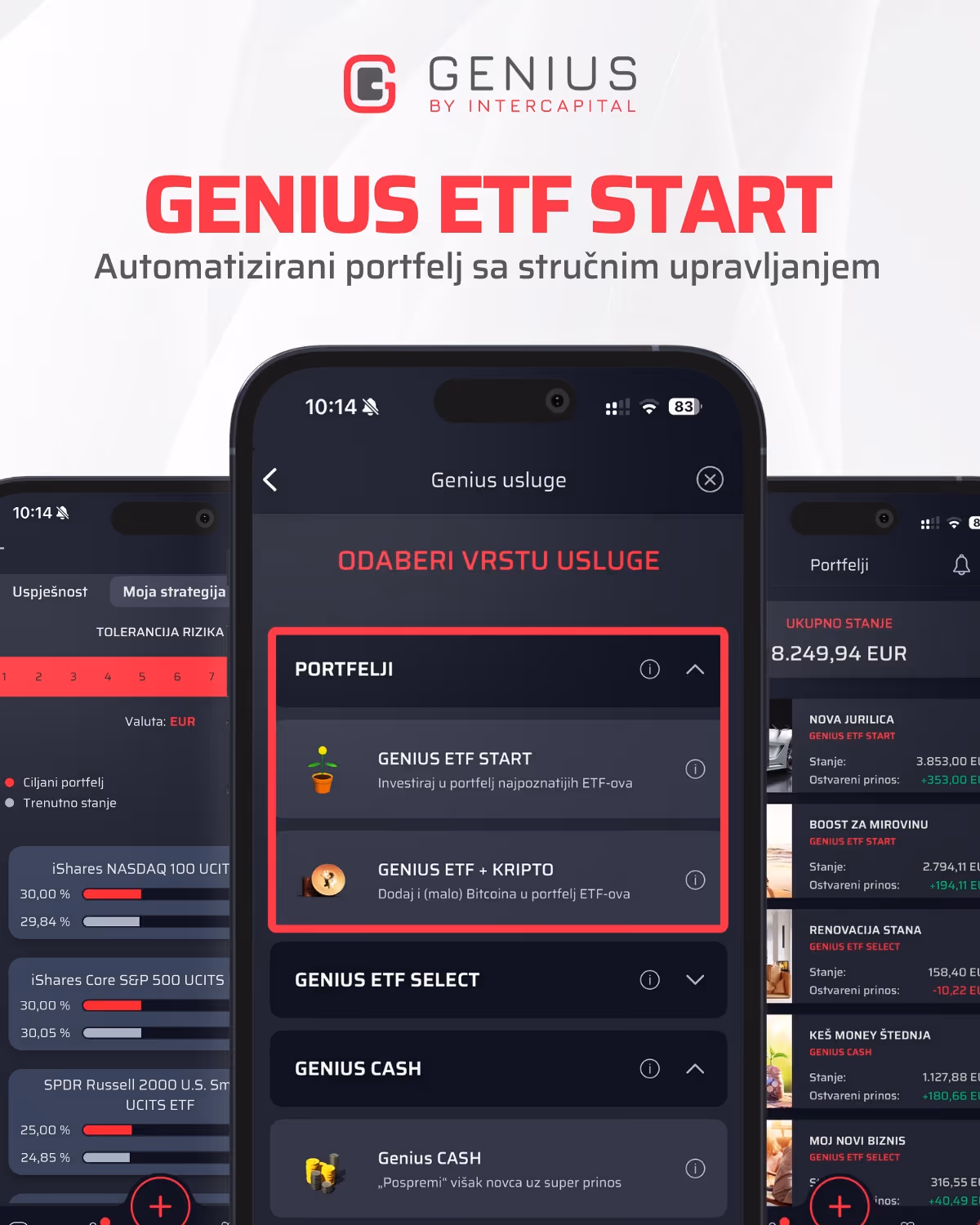 Prikaz ekrana za odabir Genius usluga - ETF START portfelj