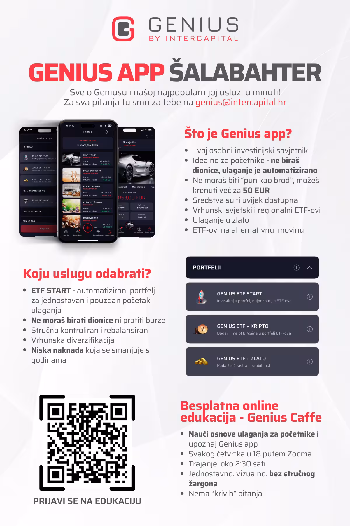 Genius app šalabahter – kratki vodič kroz usluge, portfelje i Genius Caffe edukaciju