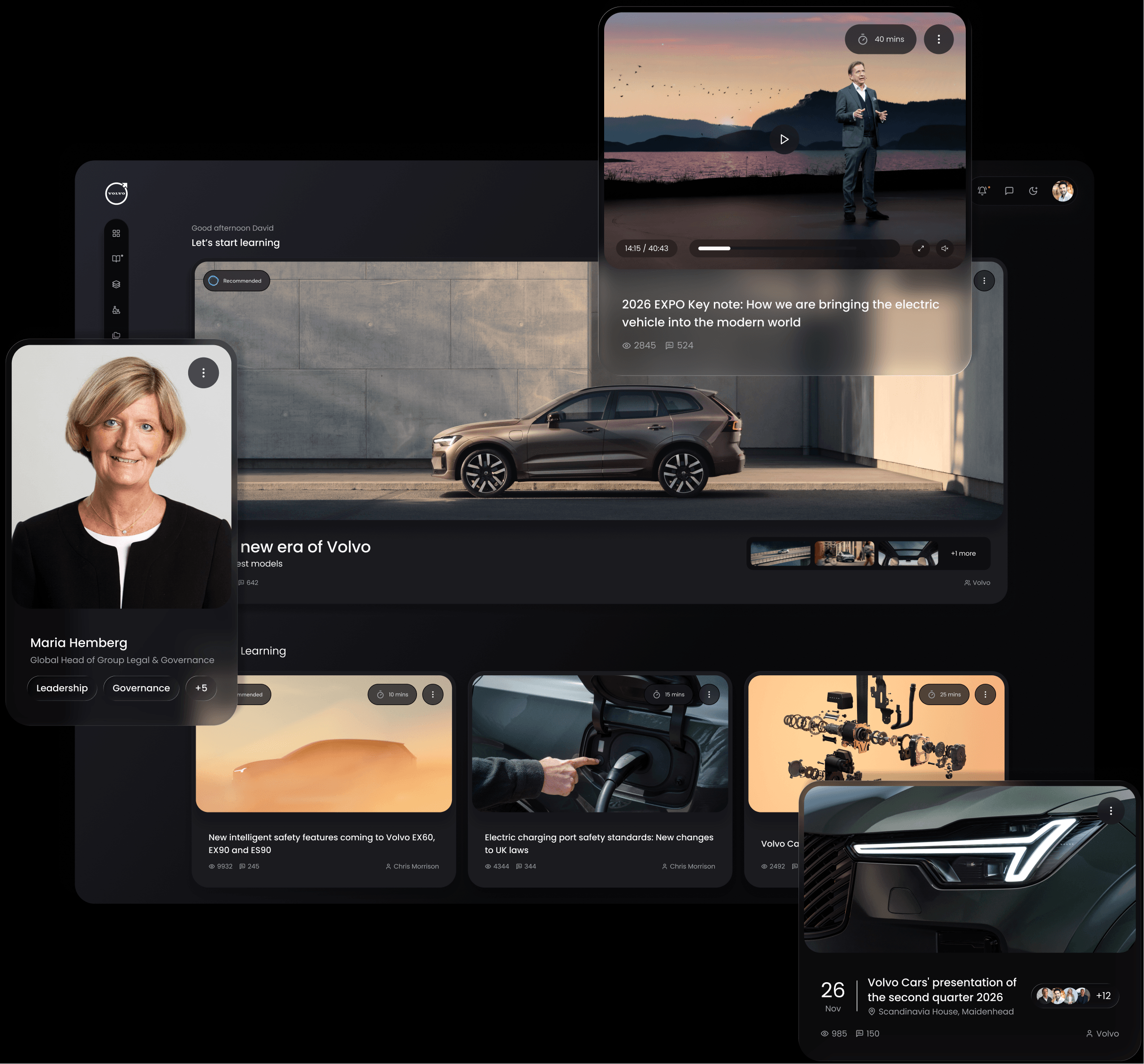 Volvo's Thrive learning hub, with an AI-recommended negotiation mentor, sales growth goals and personalised content picks