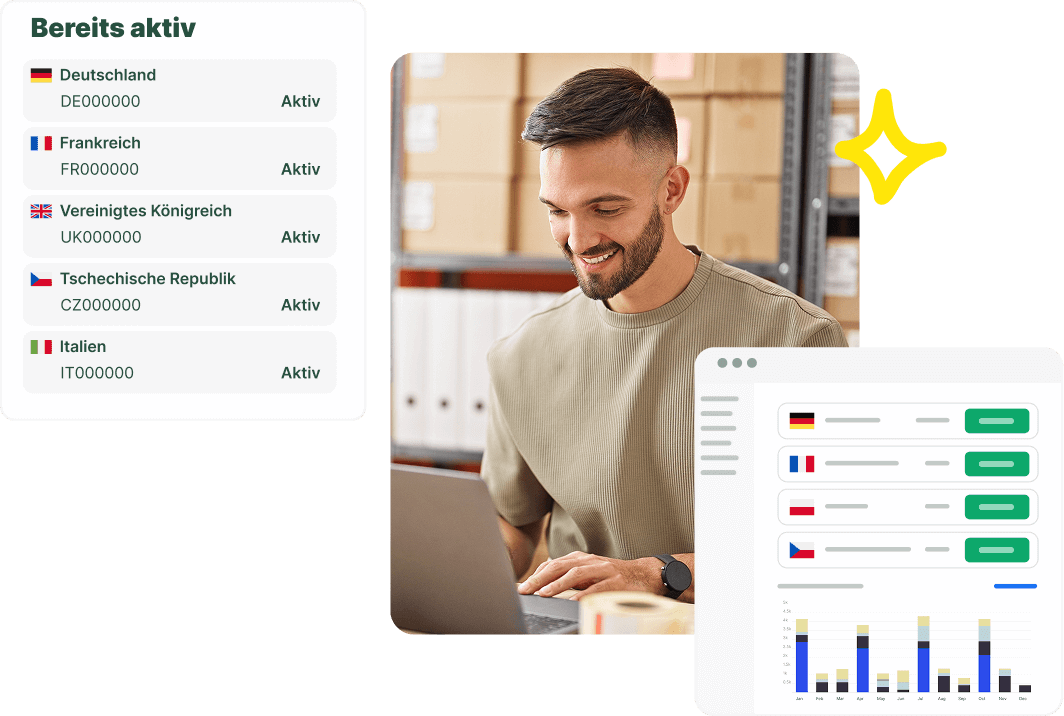 Amazon FBA Seller verwaltet PAN-EU Umsatzsteuer-Meldungen mit countX Dashboard für mehrere Länder