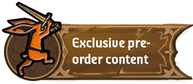 Cartoon rabbit knocking arrow on a bow next to text saying exclusive pre-order content.
