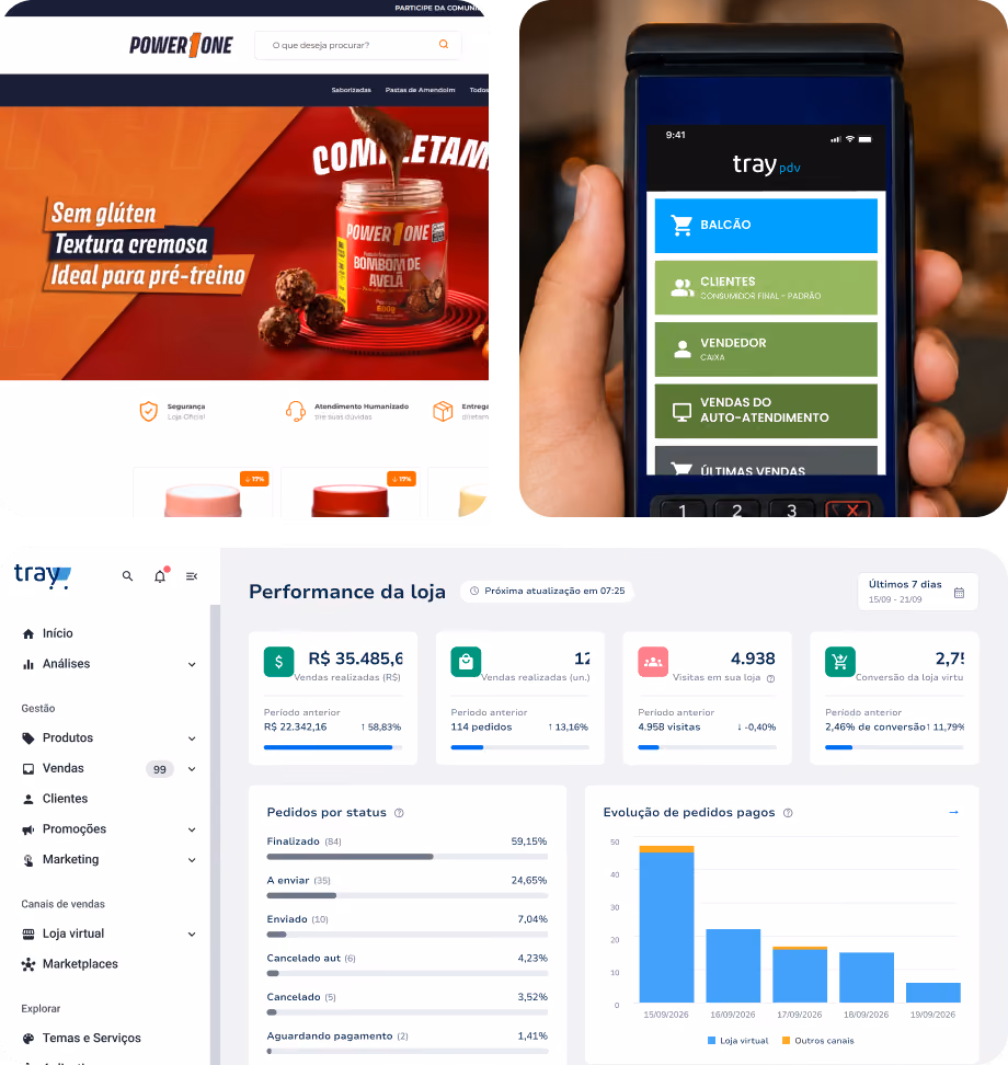 Loja virtual, marketplaces e painel de gestão integrados na plataforma de e-commerce Tray.