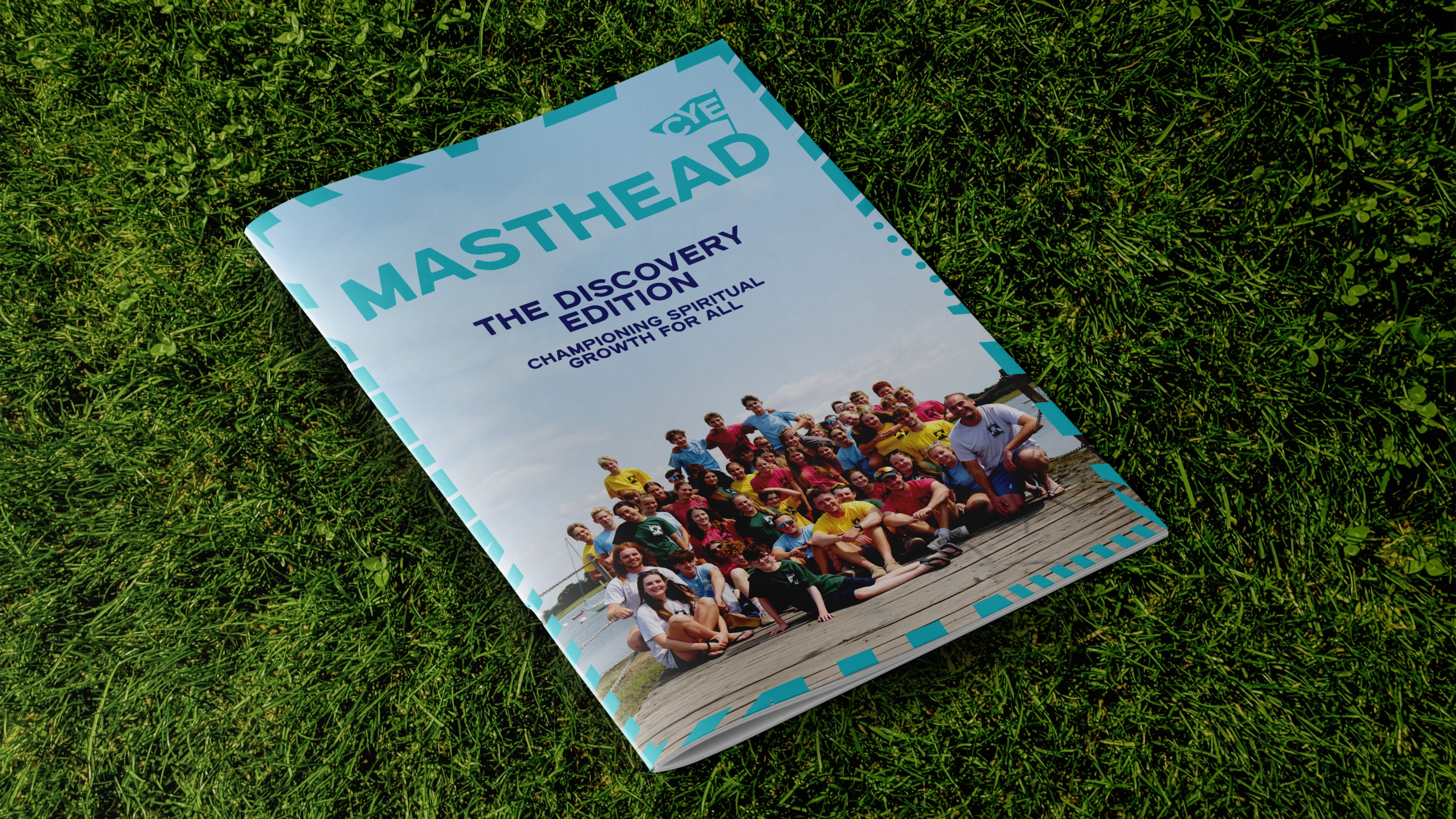 A copy of Masthead sitting on a lawn.