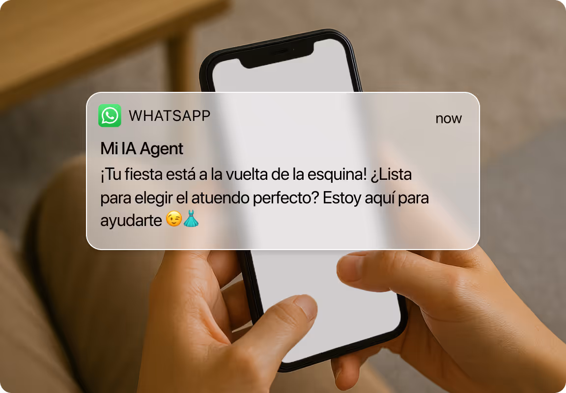 Notificación de WhatsApp: ‘Tu fiesta está a la vuelta de la esquina… ¿Lista para elegir el atuendo perfecto?