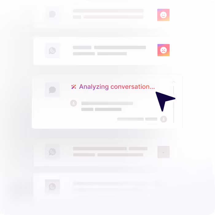 Chat interface showing a highlighted message with the text 'Analyzing conversation...' and a mouse pointer icon.