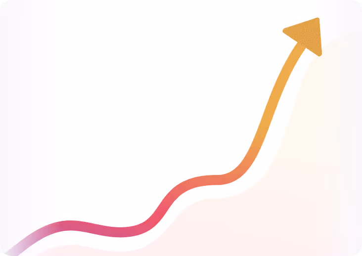 Curved arrow gradient from pink to orange pointing upward, symbolizing growth or increase.