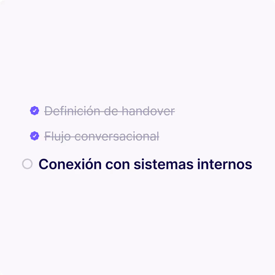 Lista con dos elementos marcados y tachados y uno sin marcar y en negrita en español sobre la conexión al sistema.