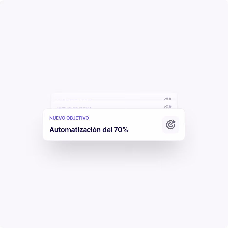 Tarjeta de interfaz de usuario que muestra un nuevo objetivo etiquetado como «Automatización del 70%» con un icono de objetivo a la derecha.