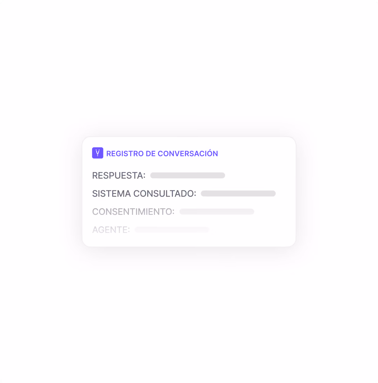 Registro de conversación con respuesta, sistema consultado, consentimiento y agente