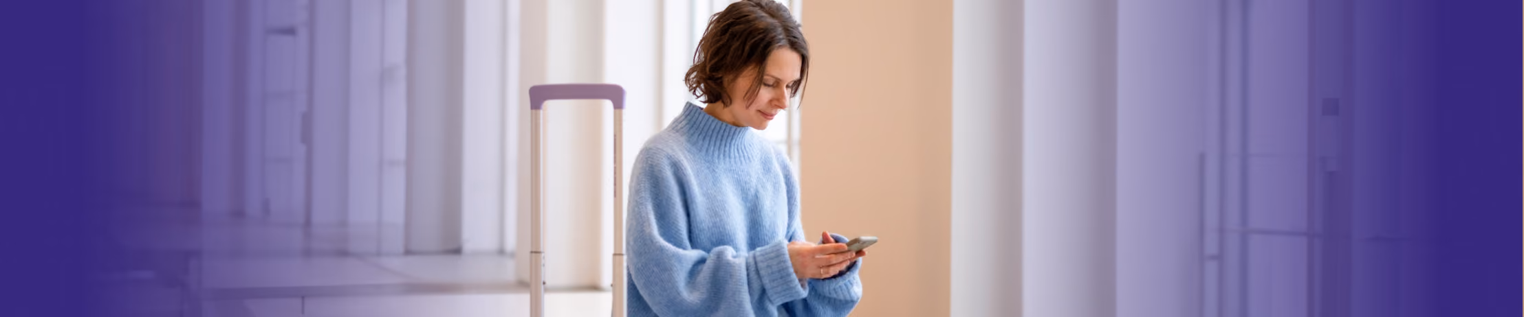 Predictions for 2025 customer experience with woman using smartphone, preparing for future trends and business insights.