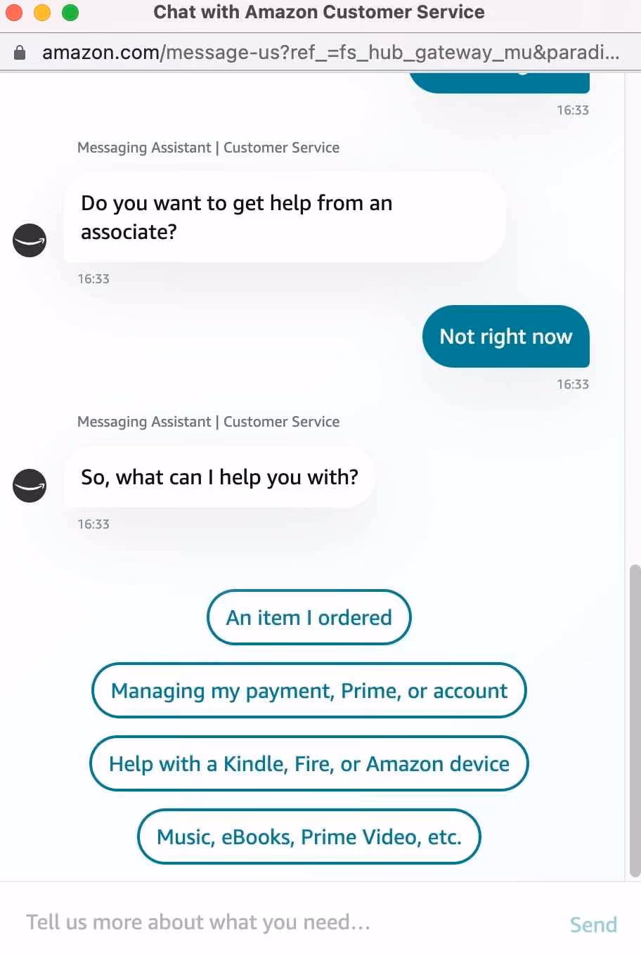 example of amazon customer service chatbot