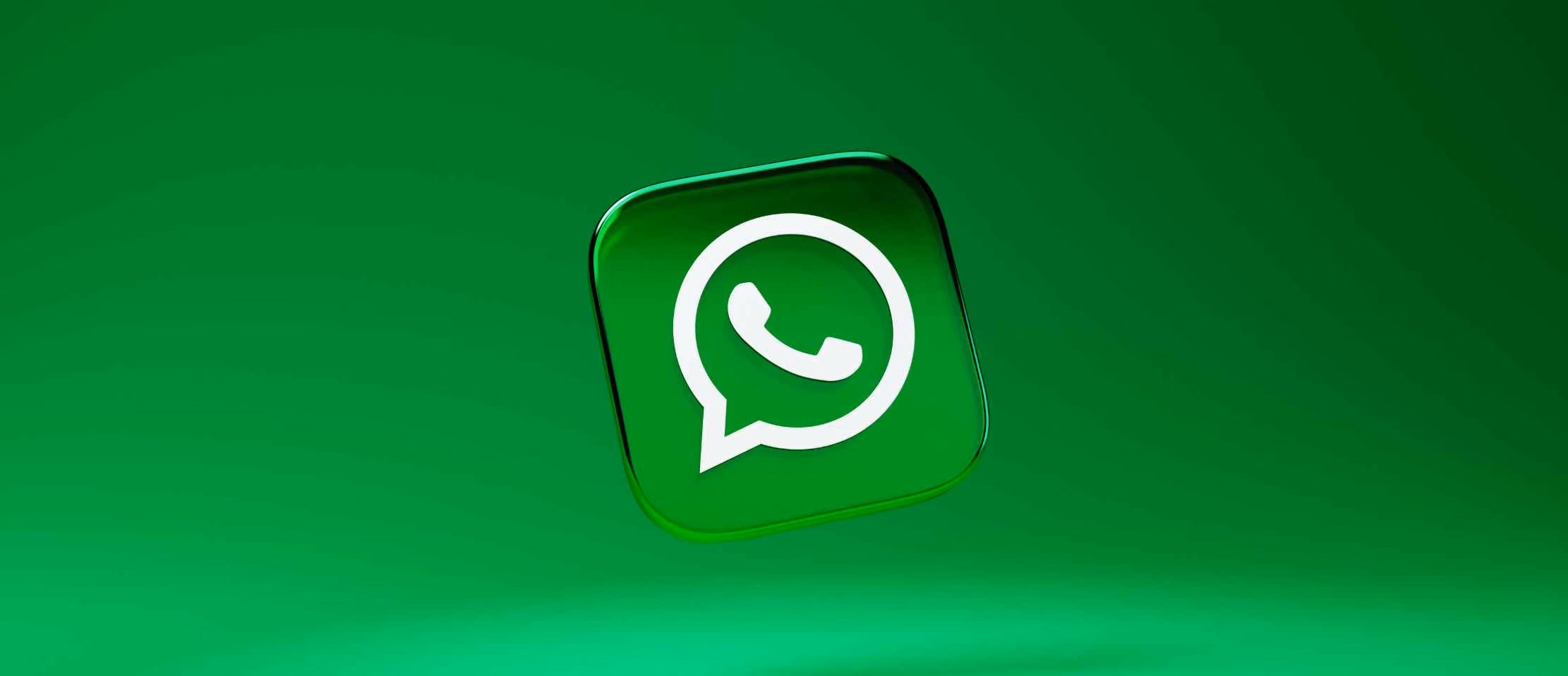 Floating 3D WhatsApp icon on a green background, representing instant messaging and communication app branding.