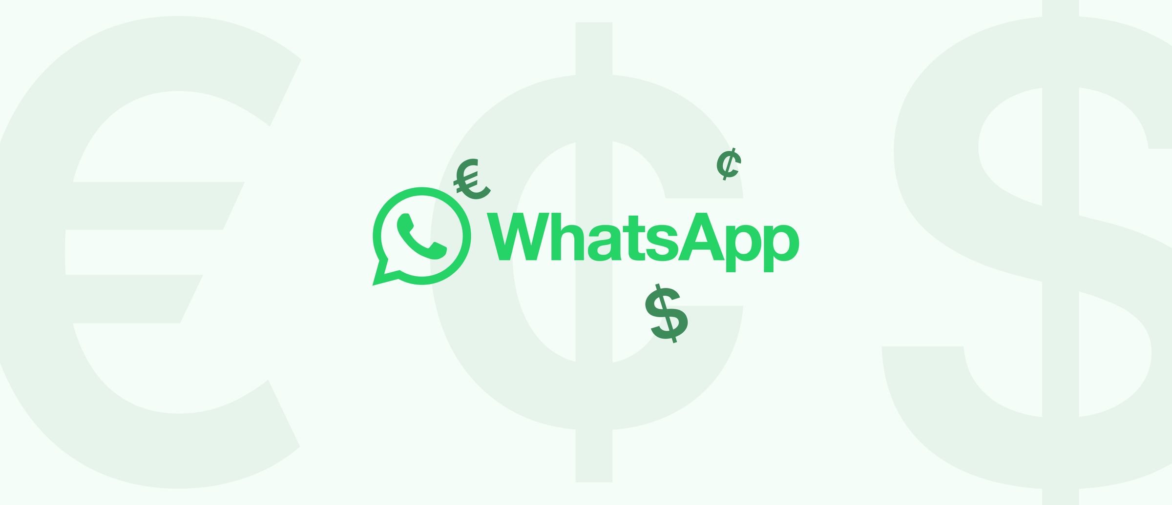 Logo de WhatsApp con símbolos de diferentes monedas.