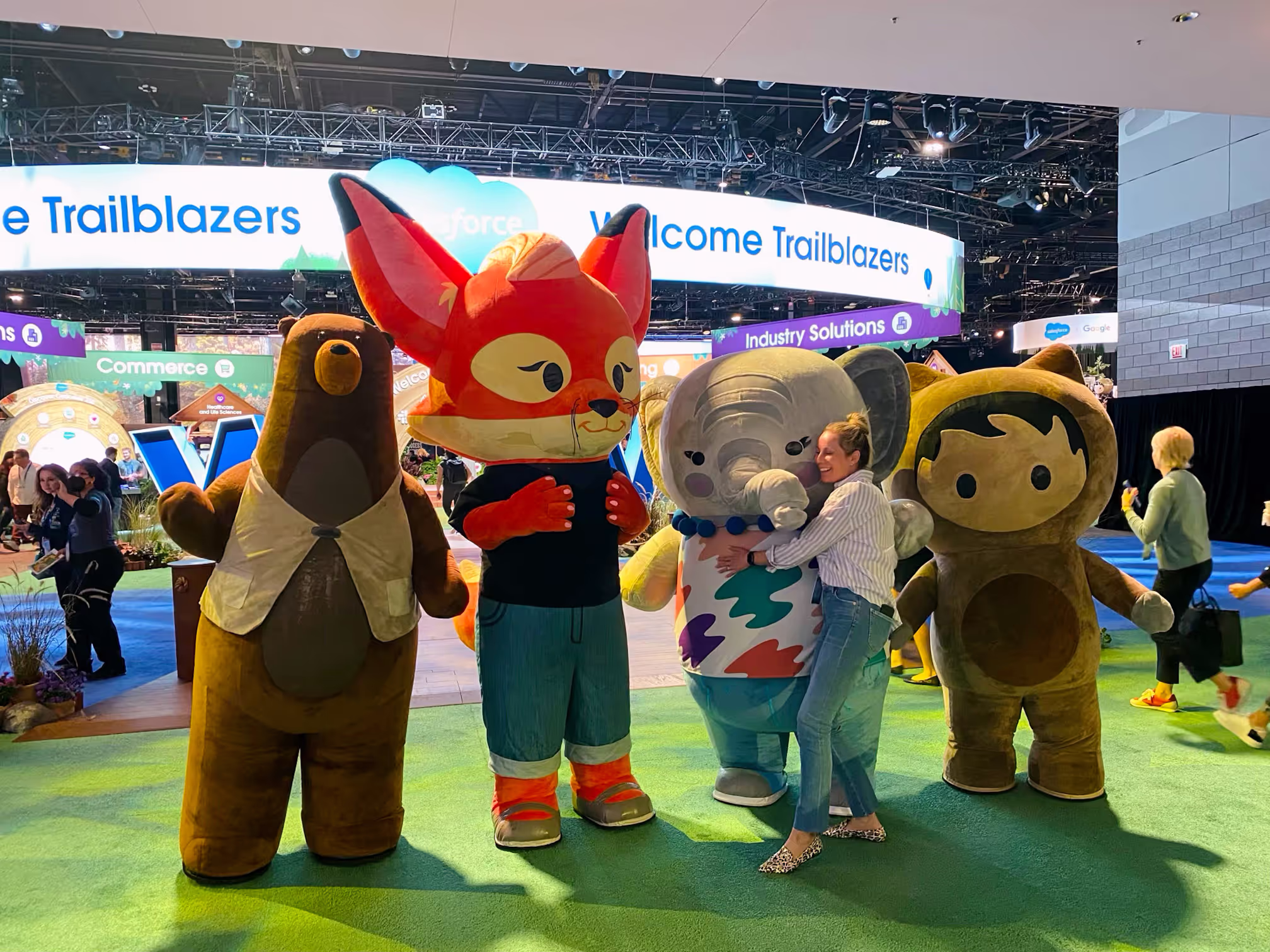 Salesforce Trail Blazers characters at event