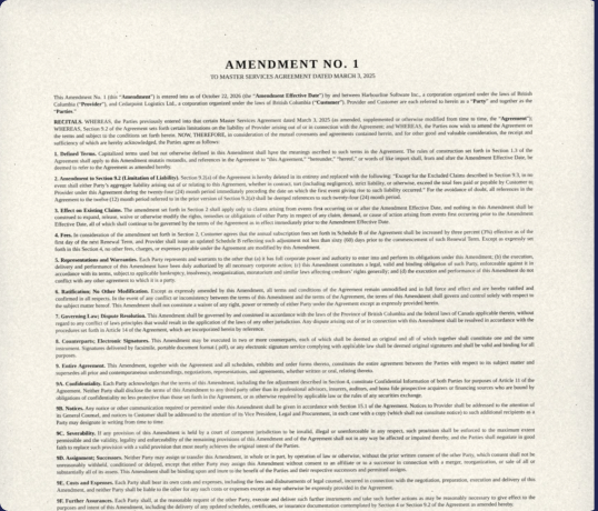 First page of a contract amendment