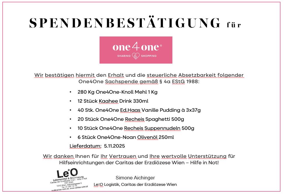Spendenbestätigung für One4One