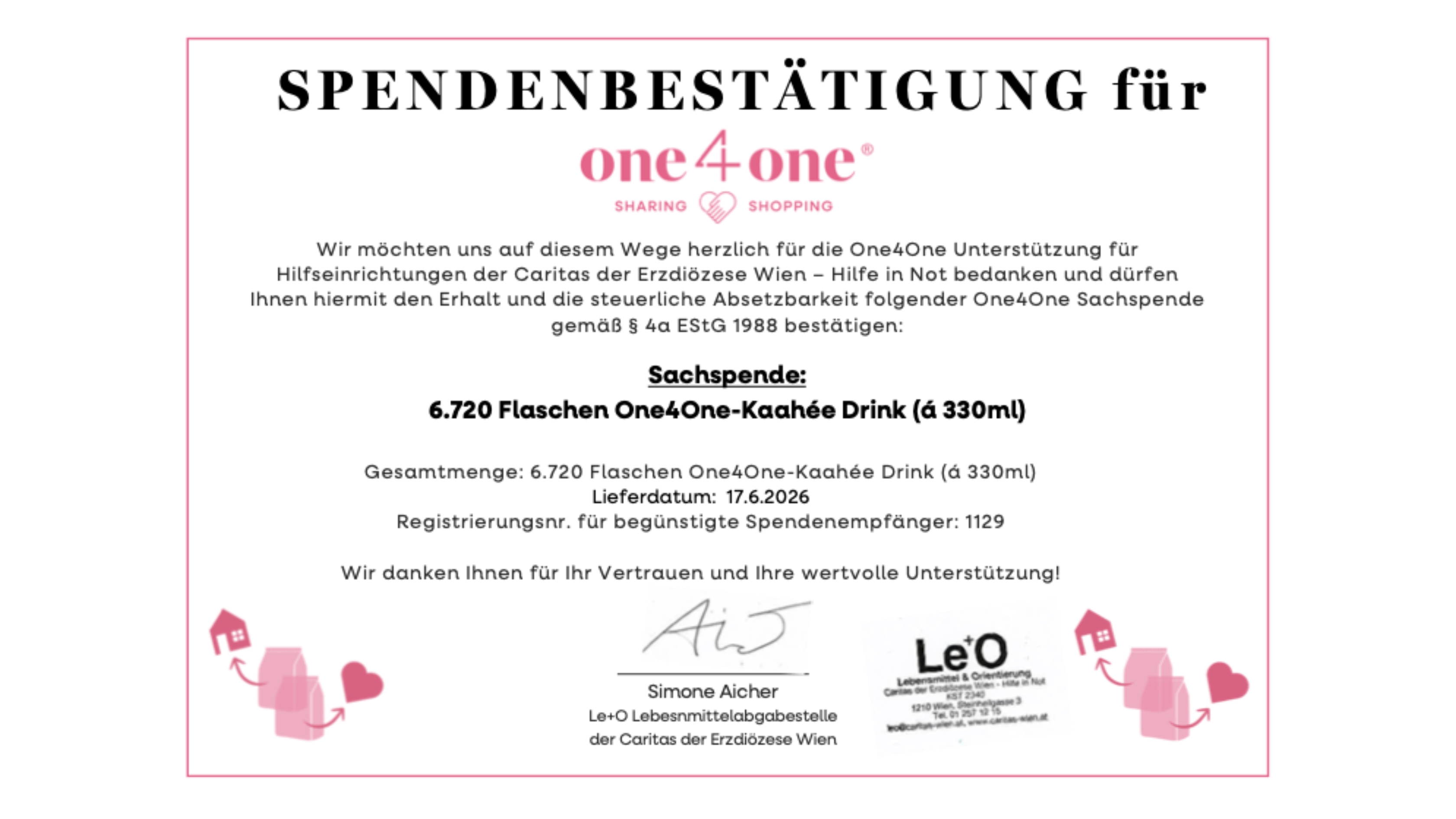 Spendenbestätigung für One4One