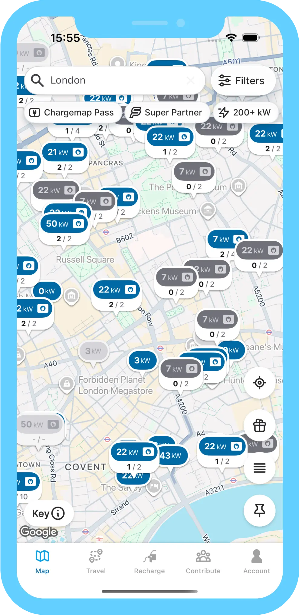 Illustration of Chargemap mobile App Map