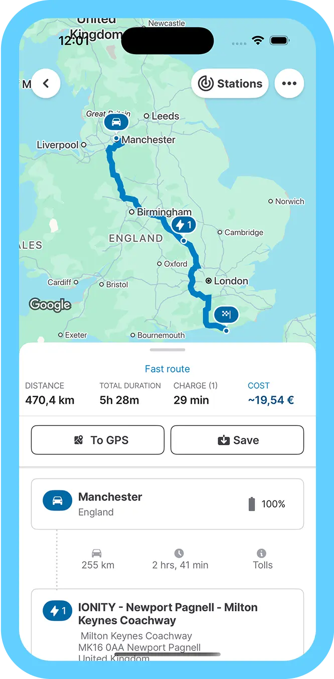 Illustration of Chargemap mobile App Map Planner