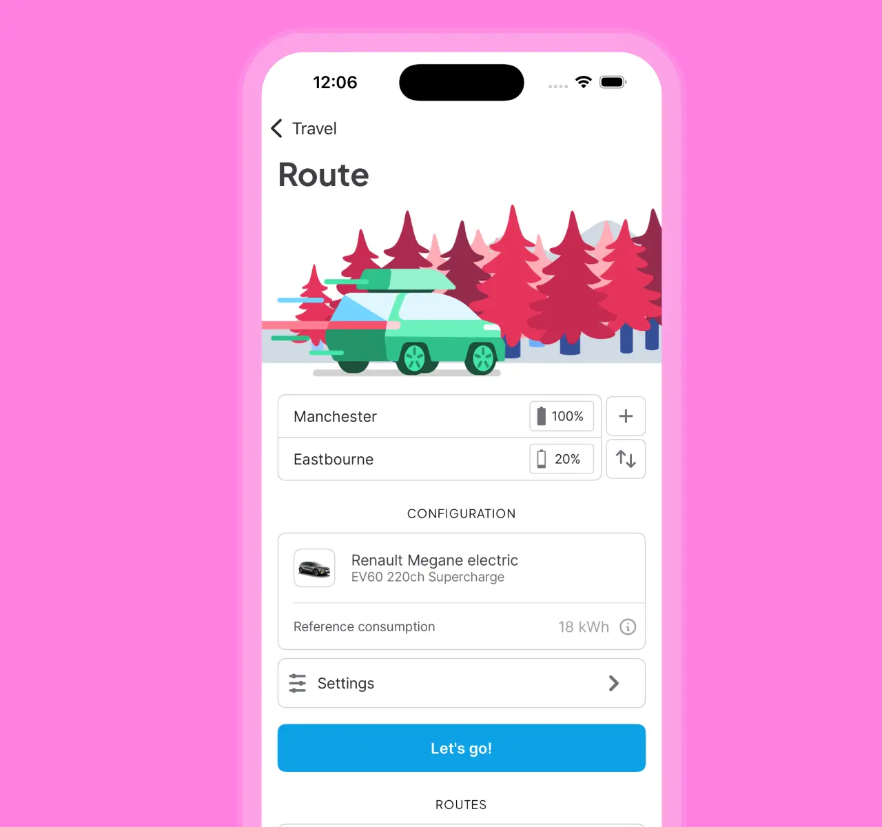 Illustration chargemap mobile app route