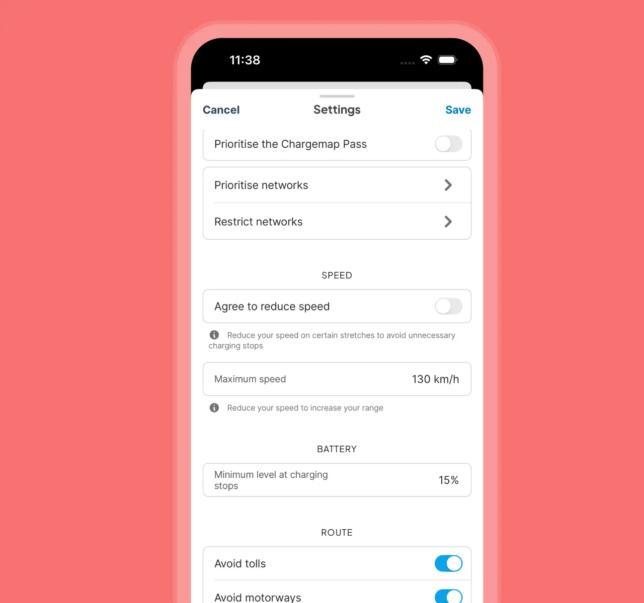 Illustration chargemap mobile app reset settings