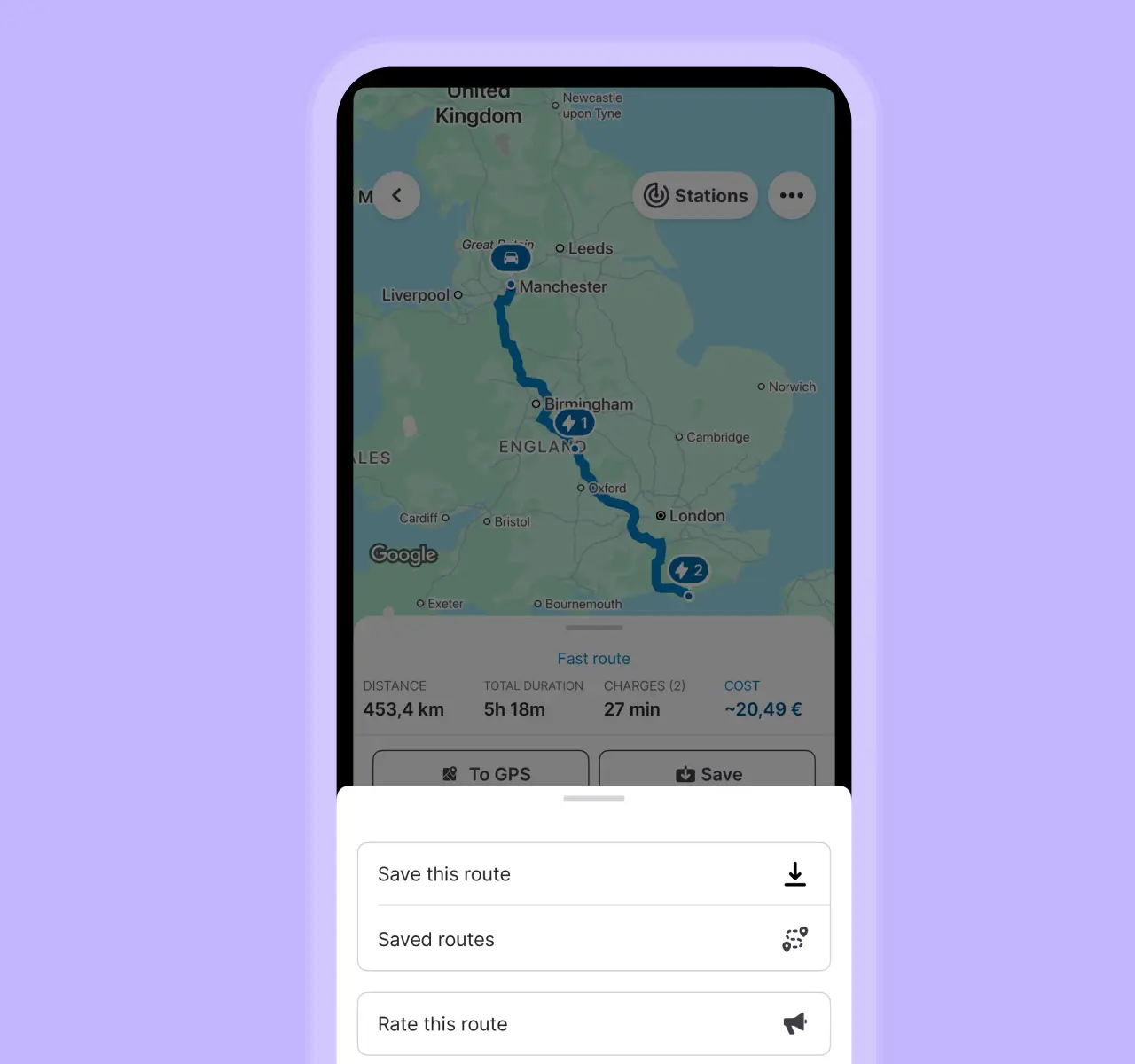 Illustration chargemap mobile app save route