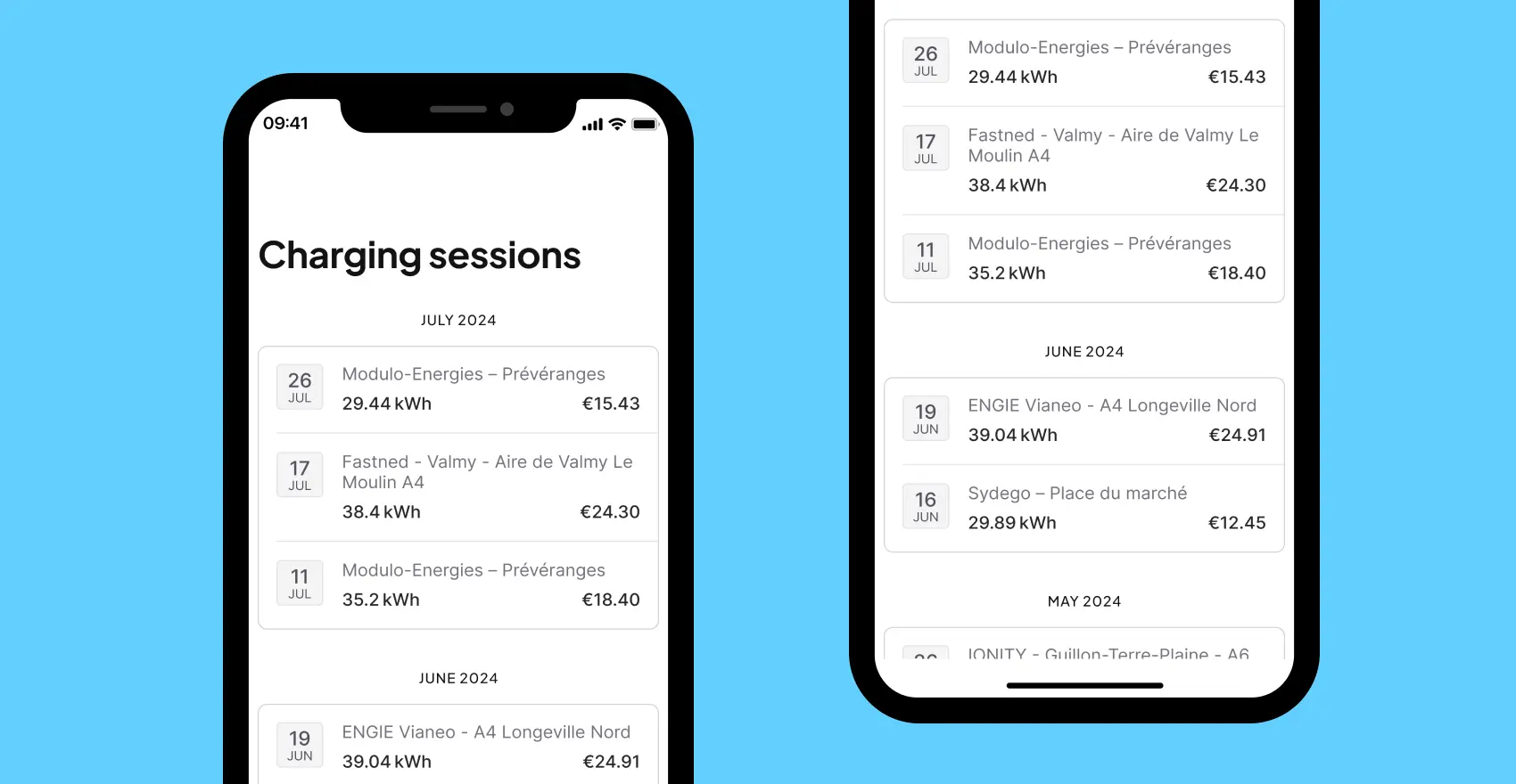 Mockup Chargemap App : Track your expenses and manage your charging sessions from the Pass tab.