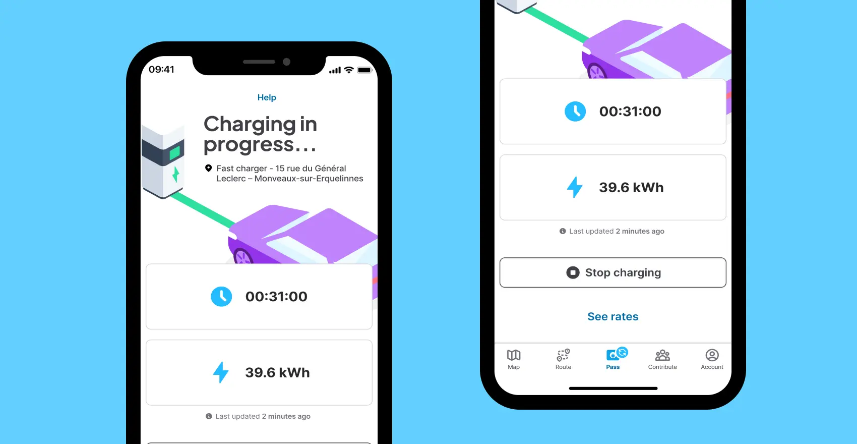 Mockup Chargemap App : Initiate a charging session from your mobile app on a selection of networks.