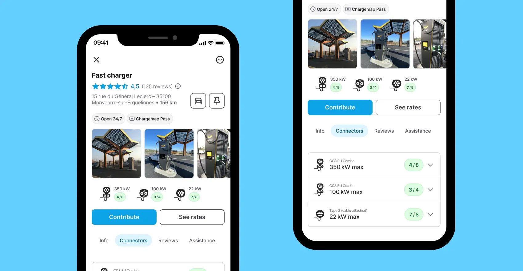 Mockup Chargemap App : Check the availability of connectors in real time.