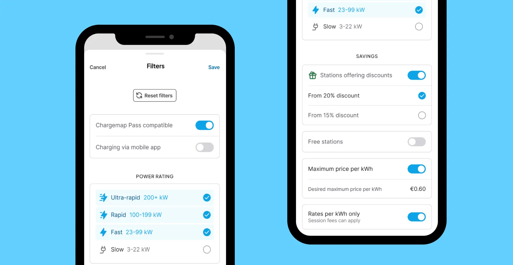 Mockup Chargemap App : Filter the charging stations that are compatible with the Chargemap Pass.