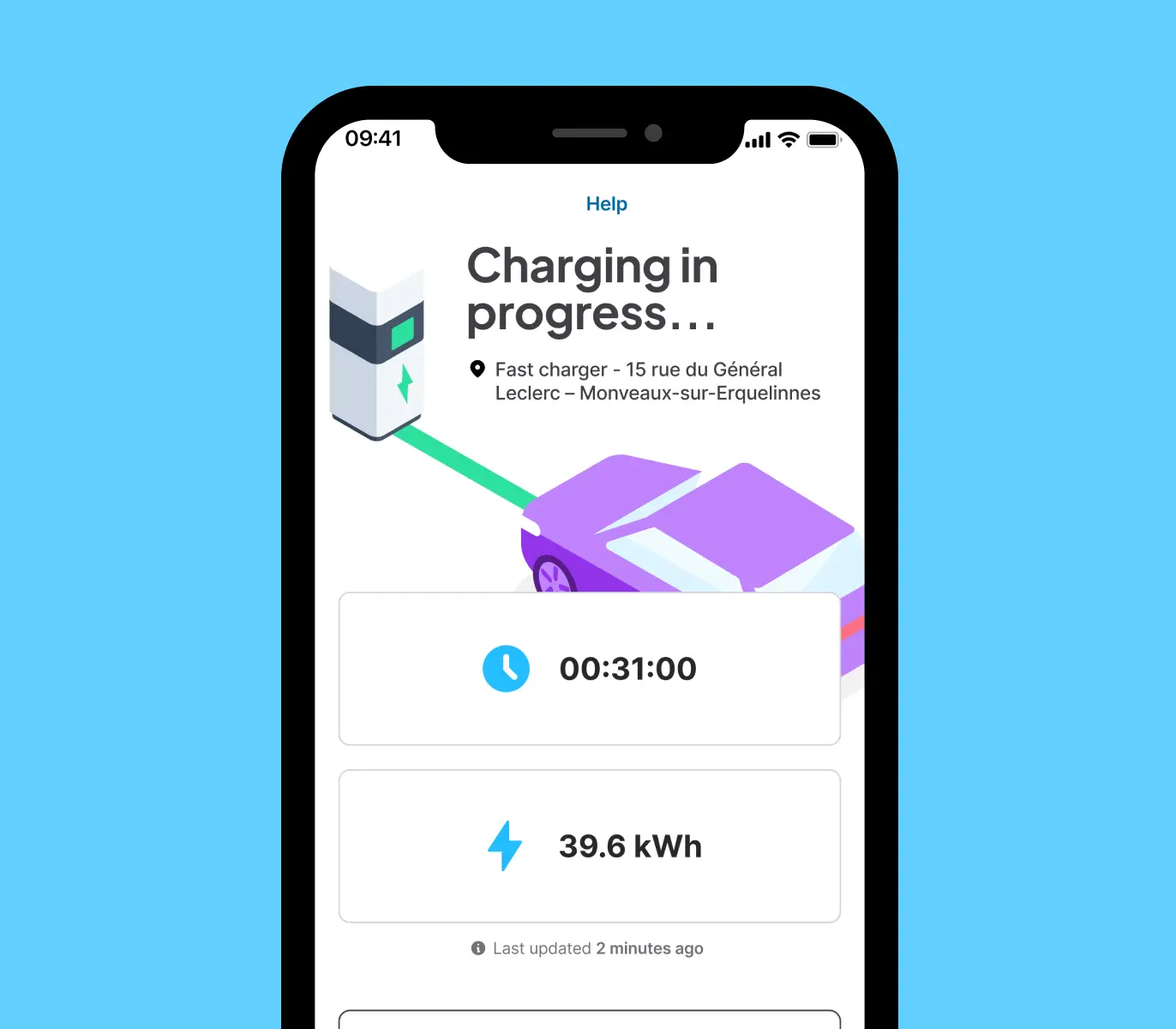 Mockup Chargemap App mobile : Initiate a charging session from your mobile app on a selection of networks.