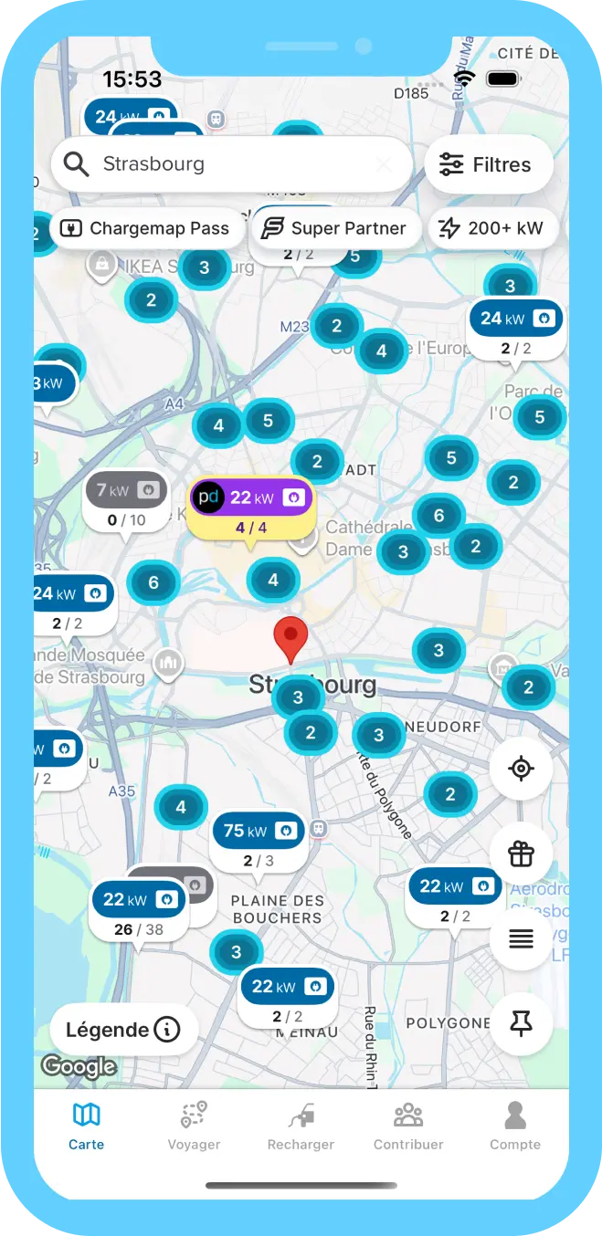 Application pour localiser les bornes de recharge à proximité