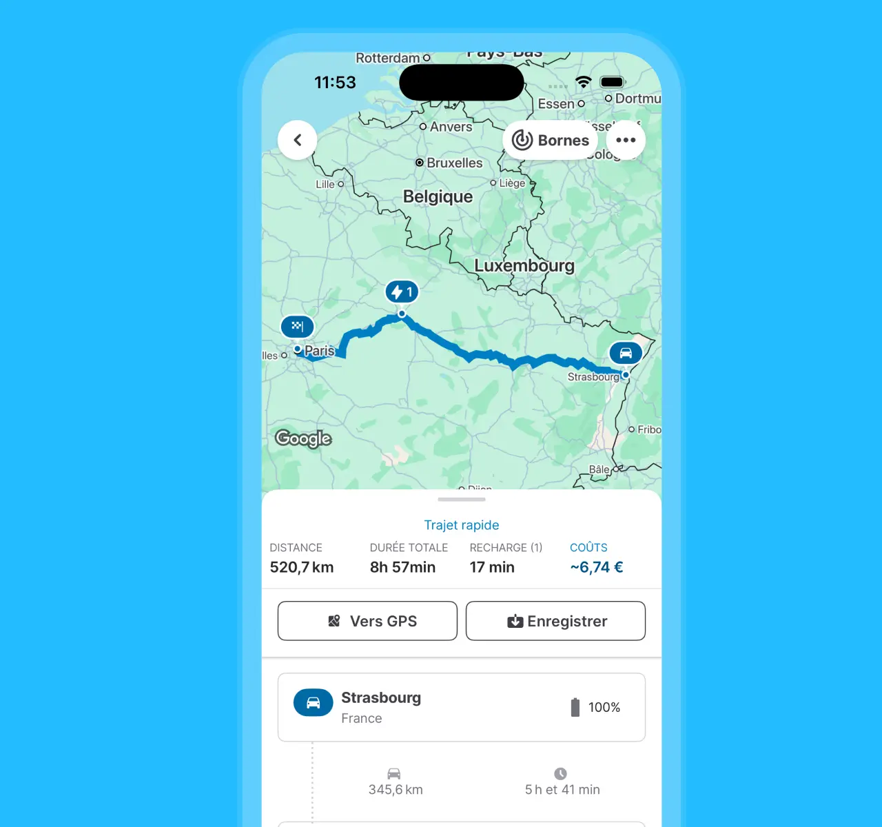 mockup chargemap planifiez trajet optimal