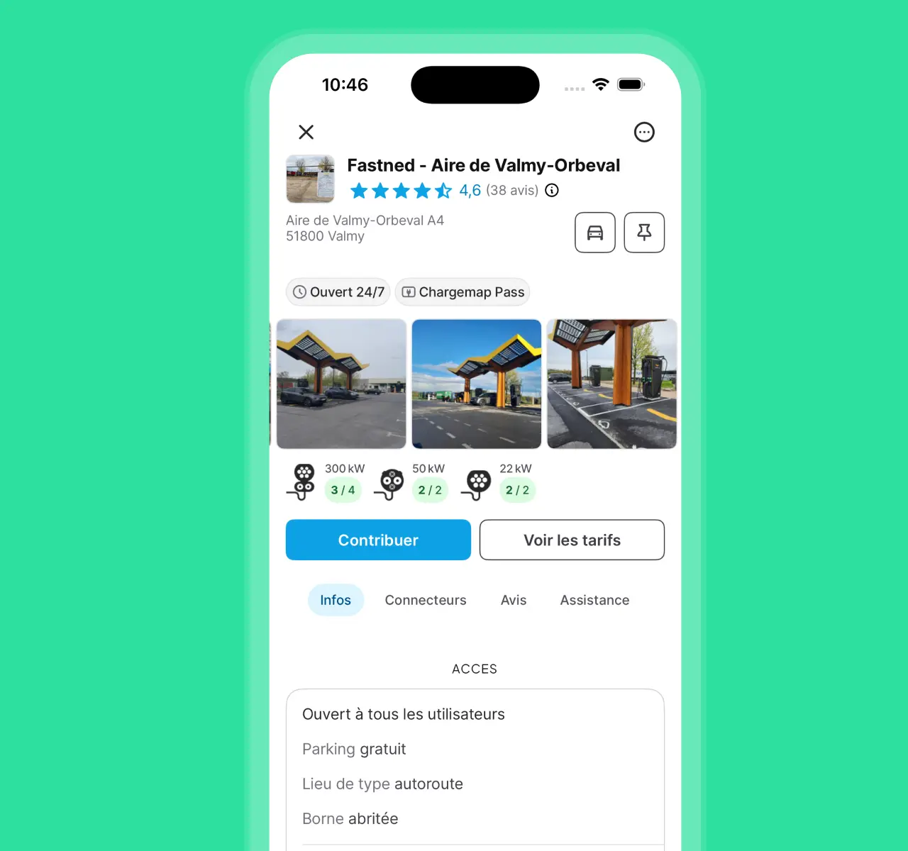 mockup chargemap planner: informations parcours / bornes