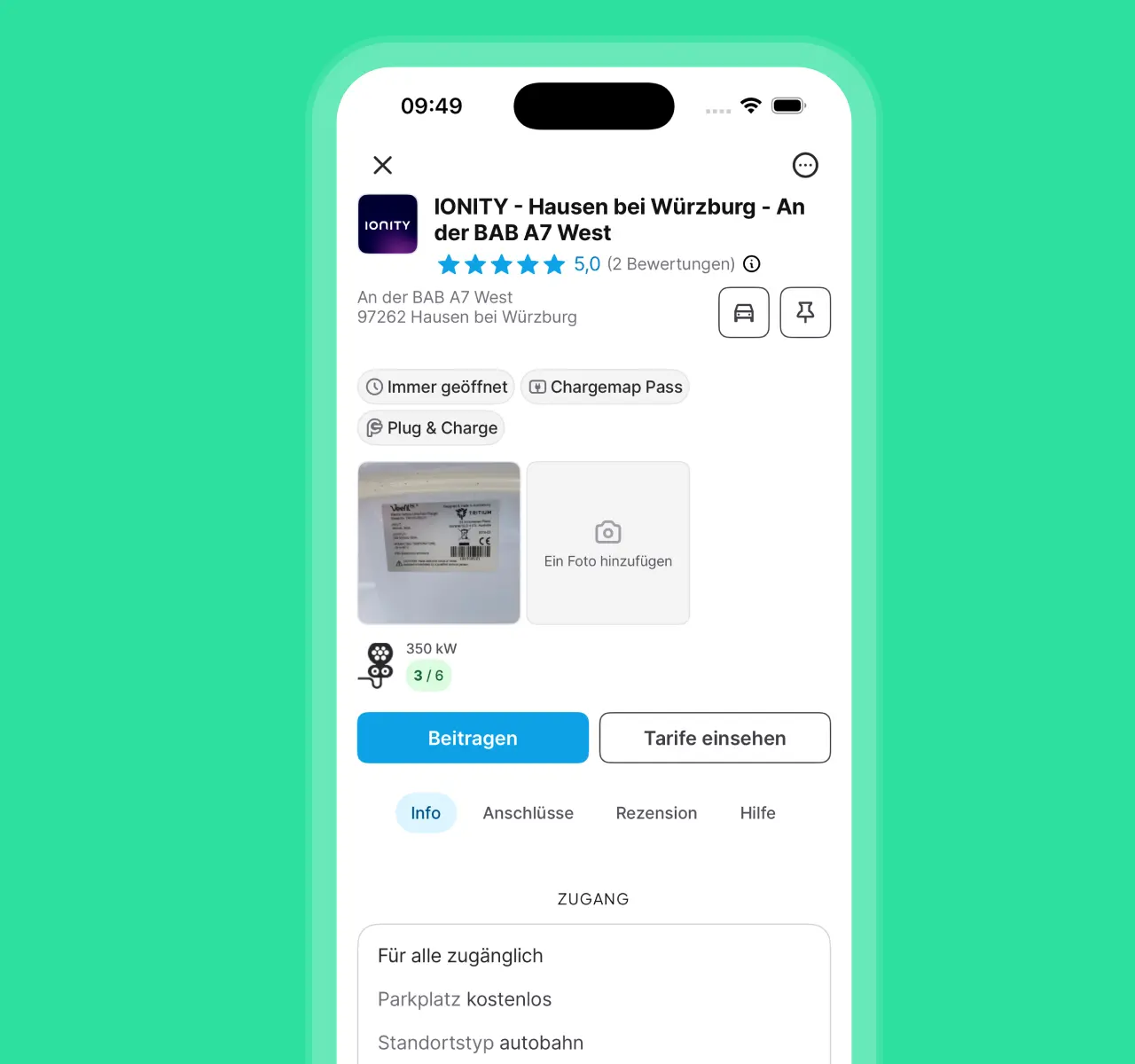 Rufen Sie die Informationen zur Ladesäule im Detailblatt auf und starten Sie die Navigation zur nächsten Ladestation mit Ihrer bevorzugten GPS-App.