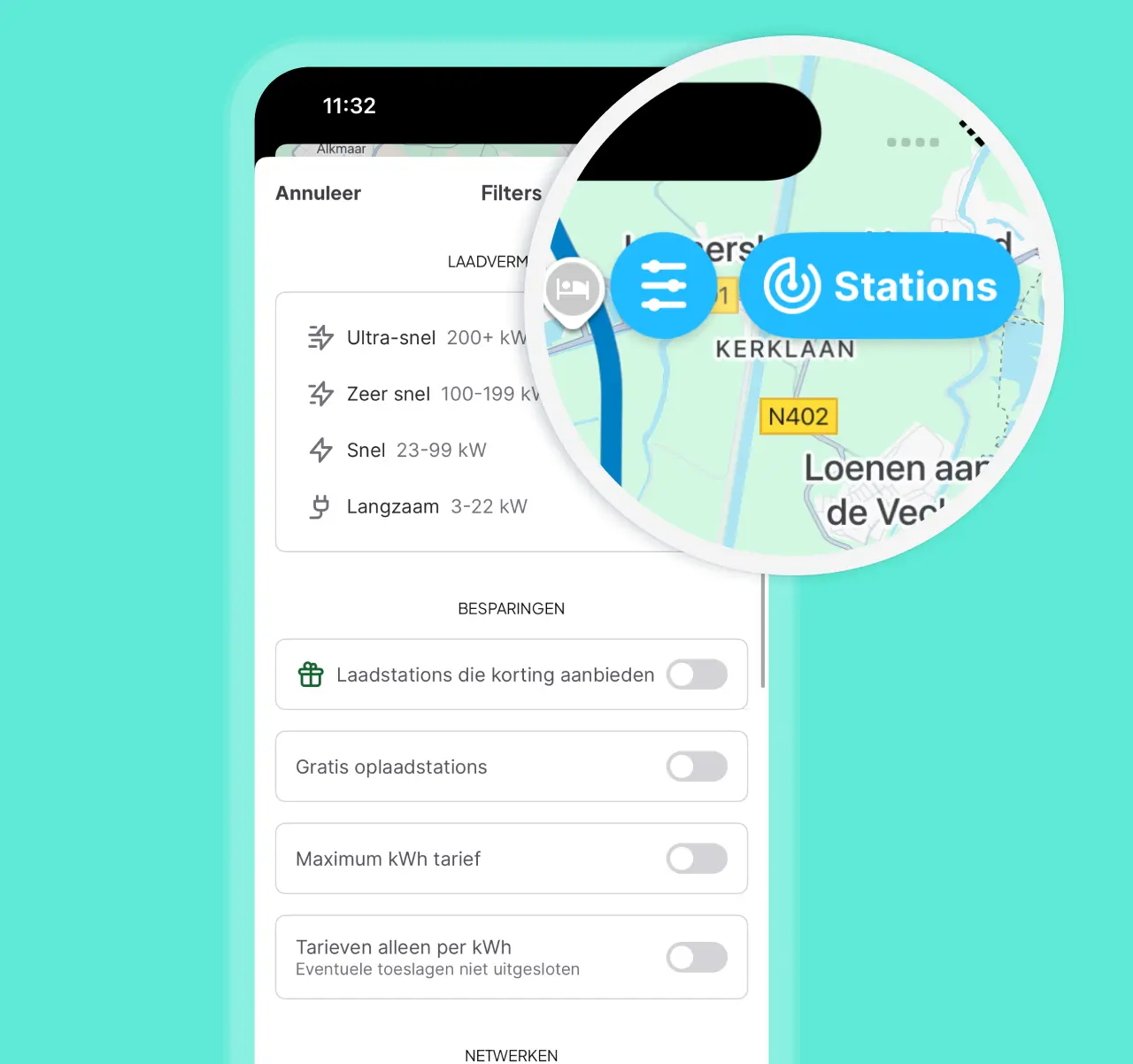 Verfijn uw zoekopdrachten naar een (andere) laadpaal
